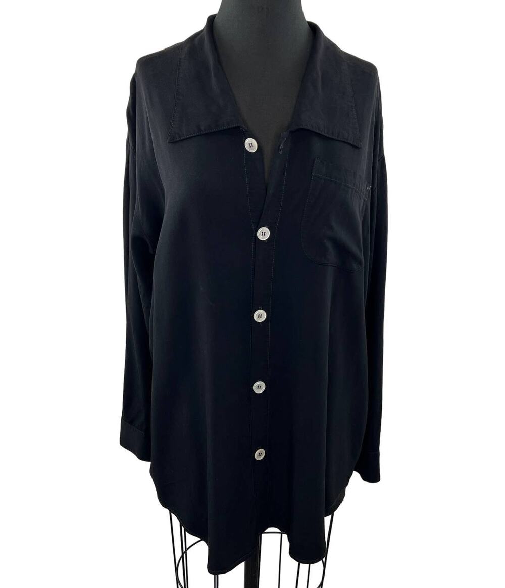 CP Shades Black Oversized Button-Up Long Sleeve Shirt Tunic Top Pocket Collar S